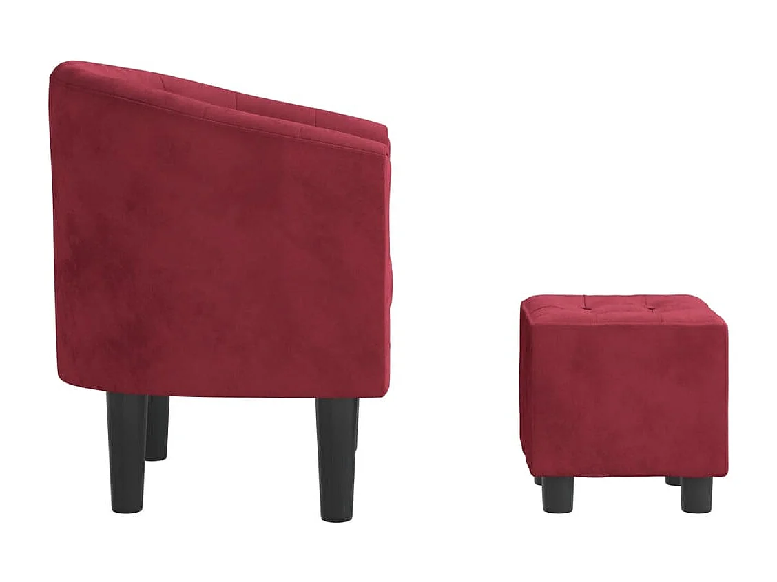 Fauteuil avec repose-pied rouge bordeaux velours