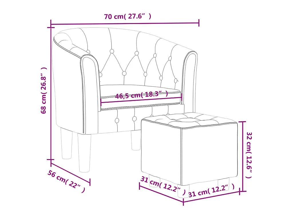 Chaise cabriolet avec repose-pied blanc similicuir
