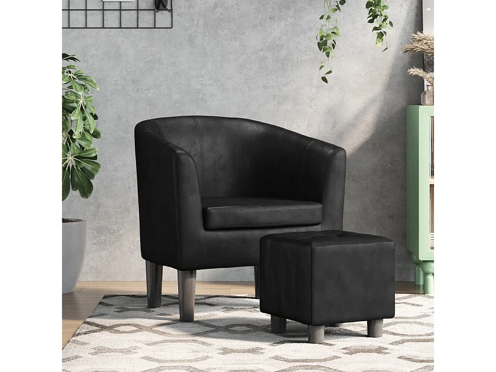 Fauteuil avec repose-pied noir similicuir