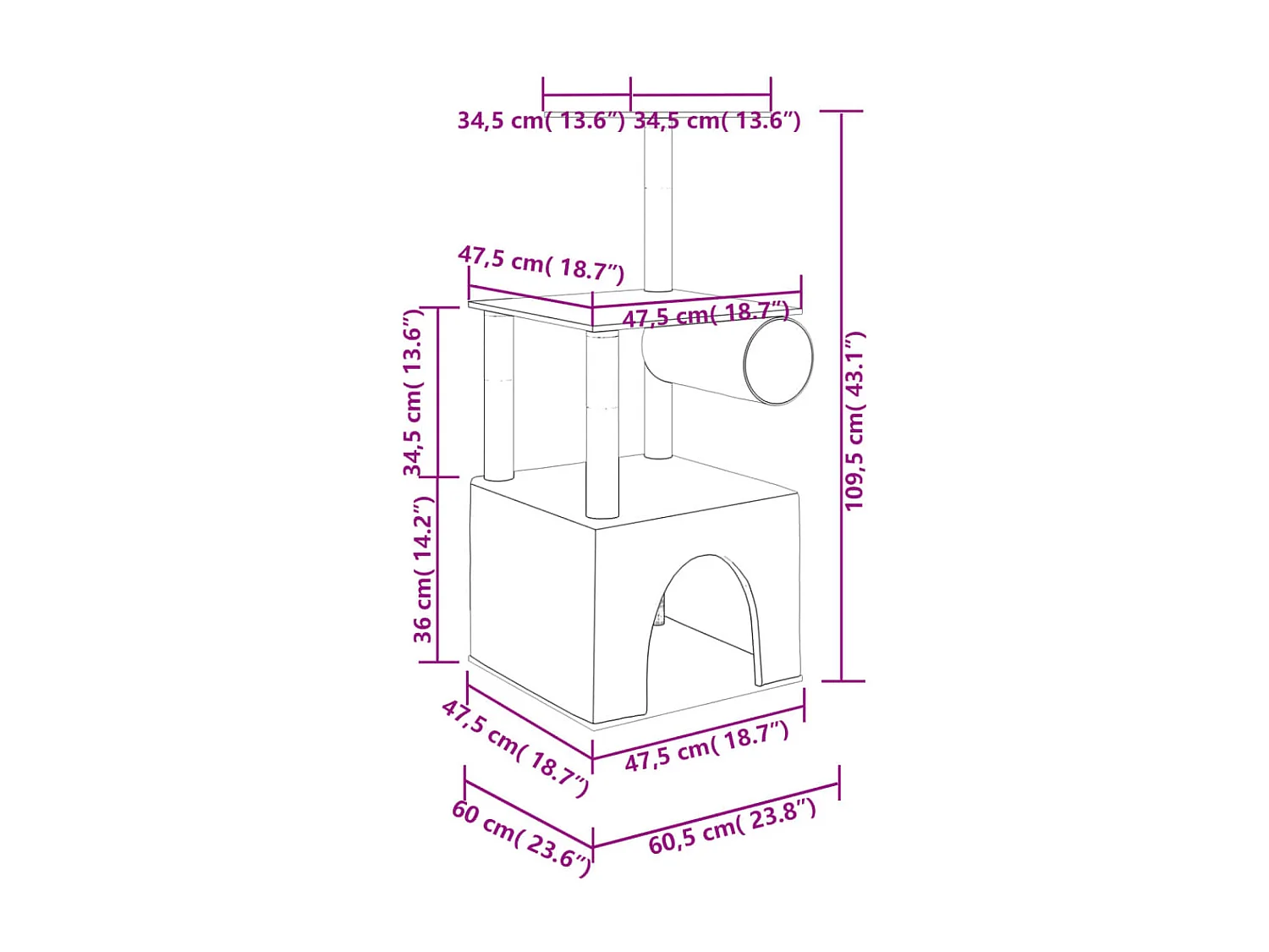 Árvore gatos c/ postes arranhadores sisal 109,5 cm cinza-claro