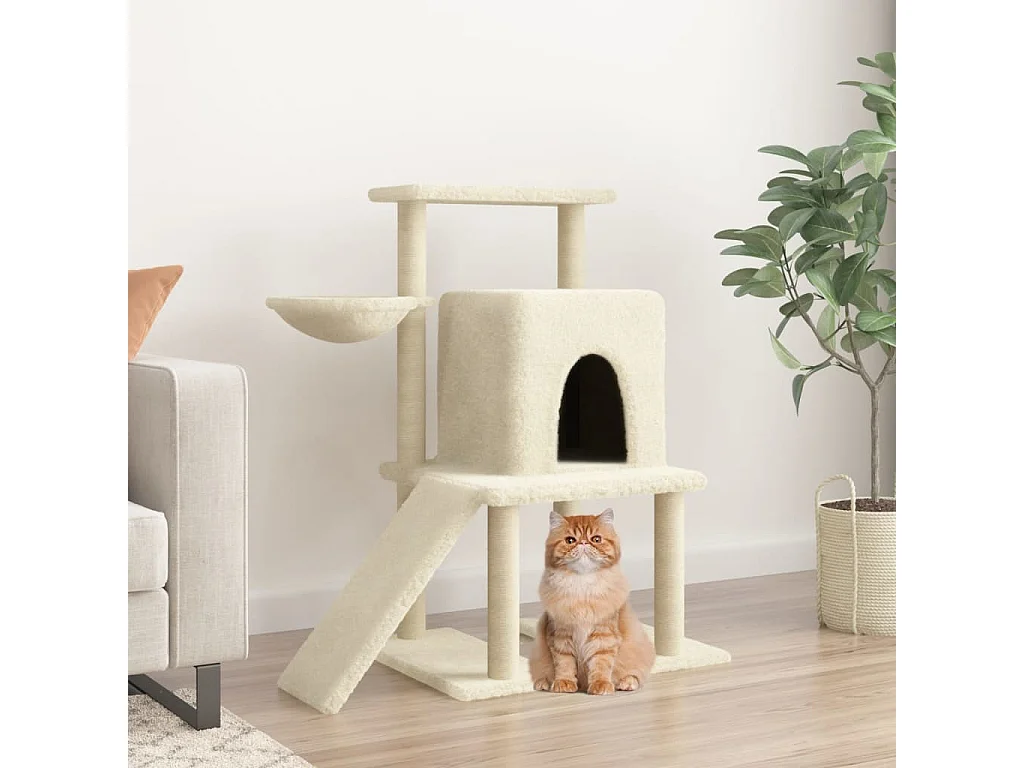 Albero per Gatti con Tiragraffi in Sisal Crema 96,5 cm
