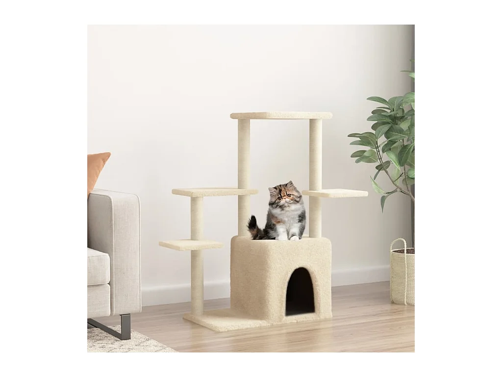 Árvore para gatos c/ postes arranhadores sisal 97,5 cm creme