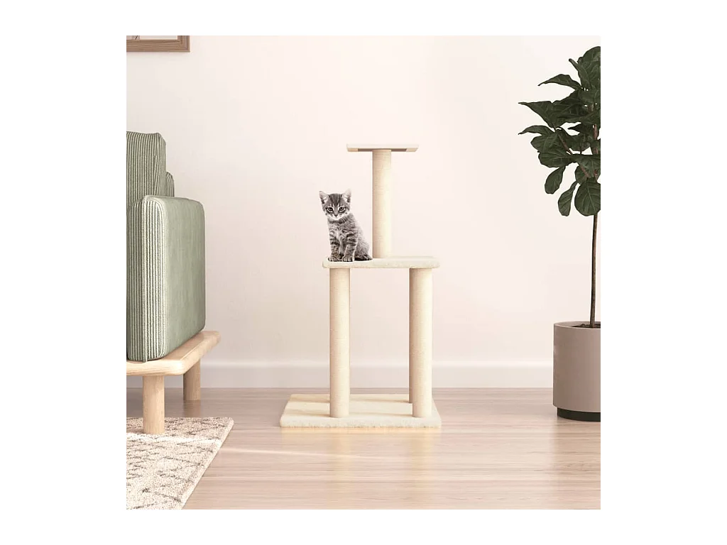 Kattenmeubel met sisal krabpalen 85,5 cm crèmekleurig