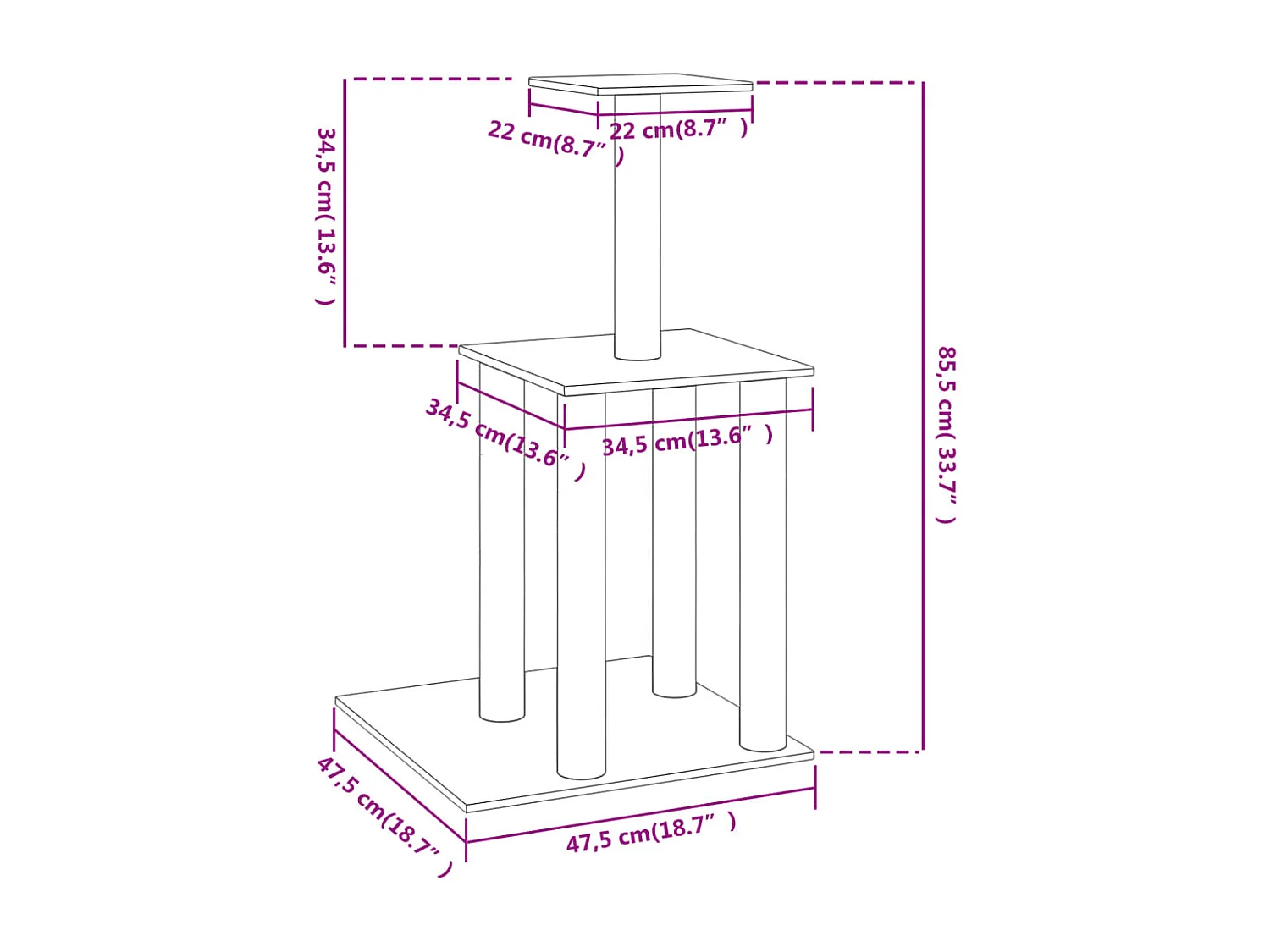 Árvore para gatos c/ postes arranhadores sisal 85,5 cm creme