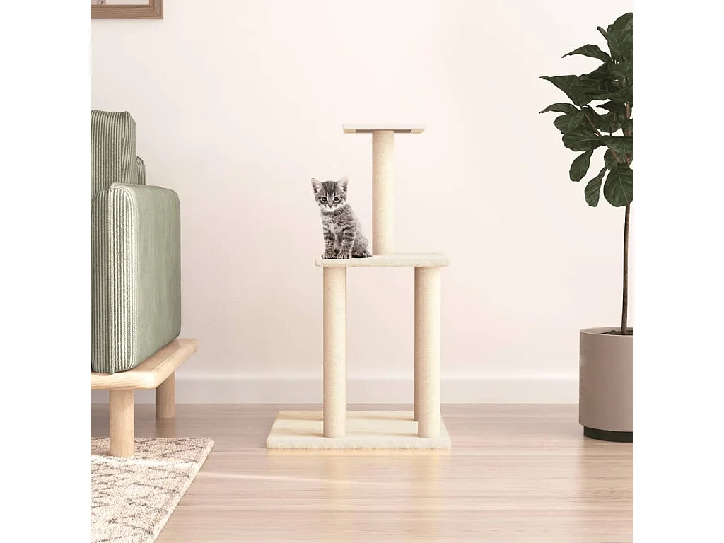 Árvore para gatos c/ postes arranhadores sisal 85,5 cm creme