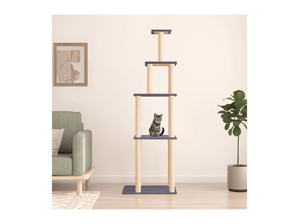 Árvore p/ gatos c/ postes arranhadores sisal 183cm cinza-escuro