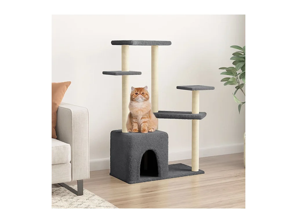 Albero per Gatti con Tiragraffi in Sisal Grigio Scuro 107,5 cm