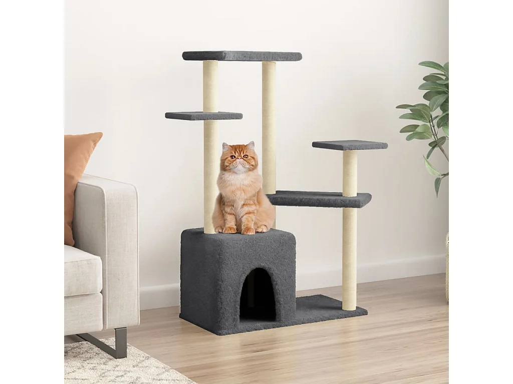 Árvore gatos c/ postes arranhadores sisal 107,5 cm cinza-escuro