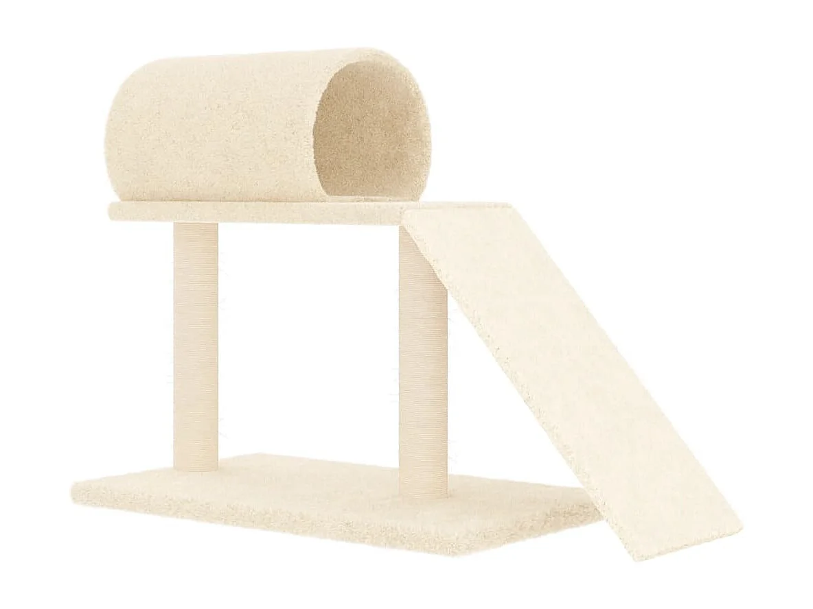 Postes arranhadores p/ gatos c/ túnel e escada 55,5 cm creme