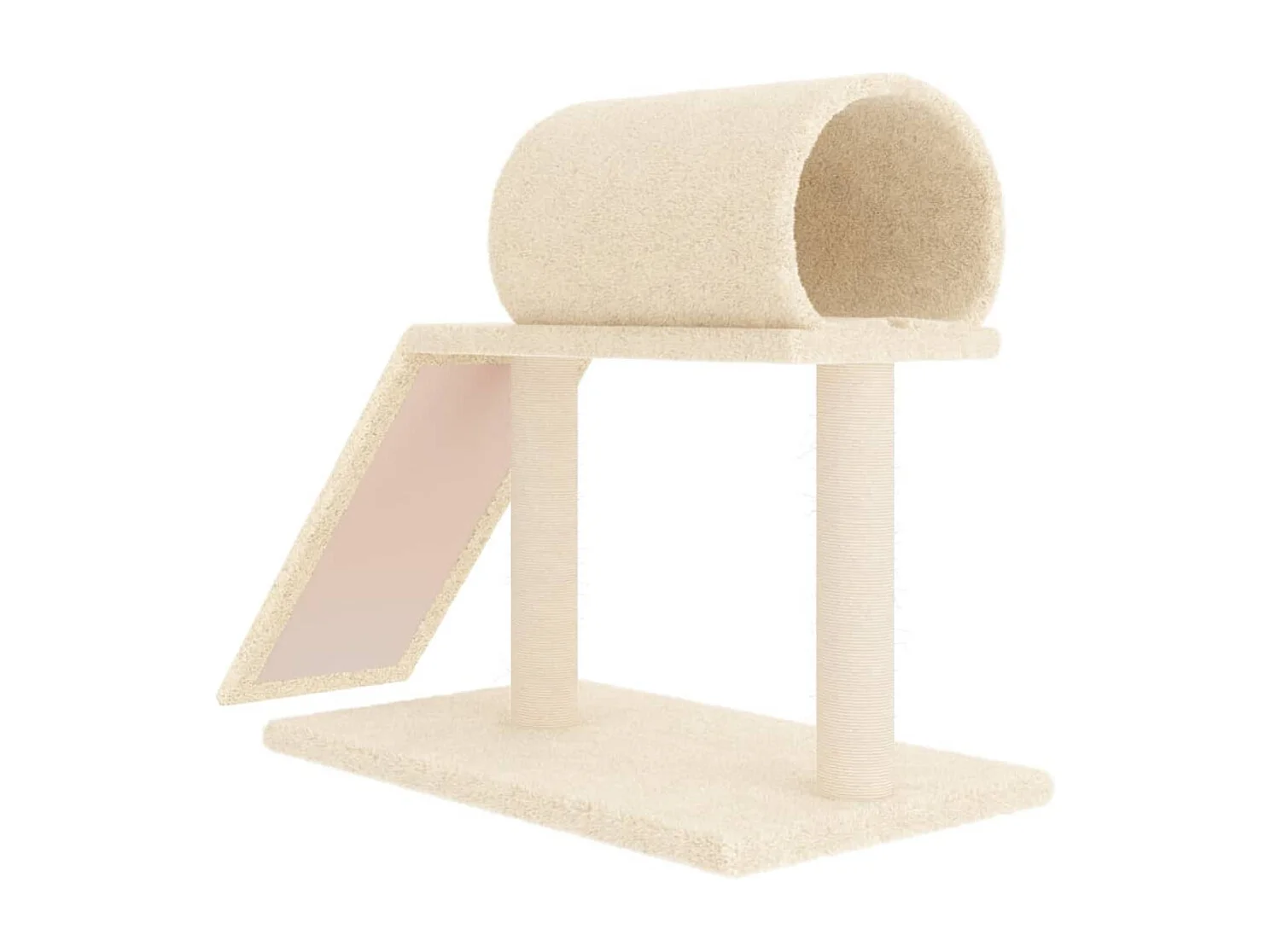 Postes arranhadores p/ gatos c/ túnel e escada 55,5 cm creme