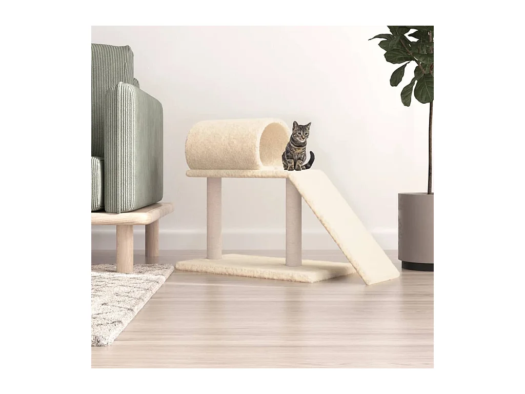 Postes arranhadores p/ gatos c/ túnel e escada 55,5 cm creme