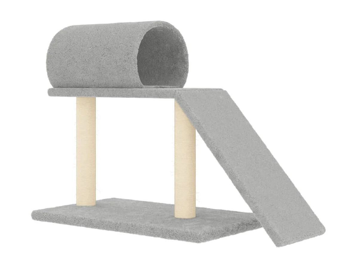 Postes arranhadores p/ gatos c/ túnel/escada 55,5cm cinza-claro