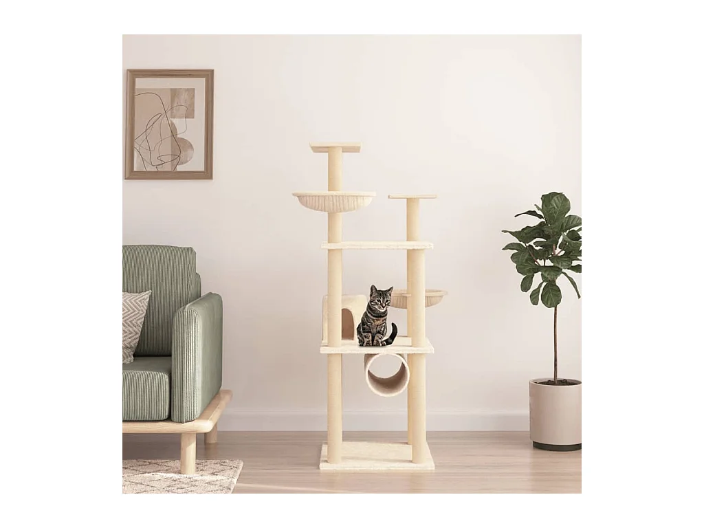 Árvore para gatos c/ postes arranhadores sisal 141 cm cor creme