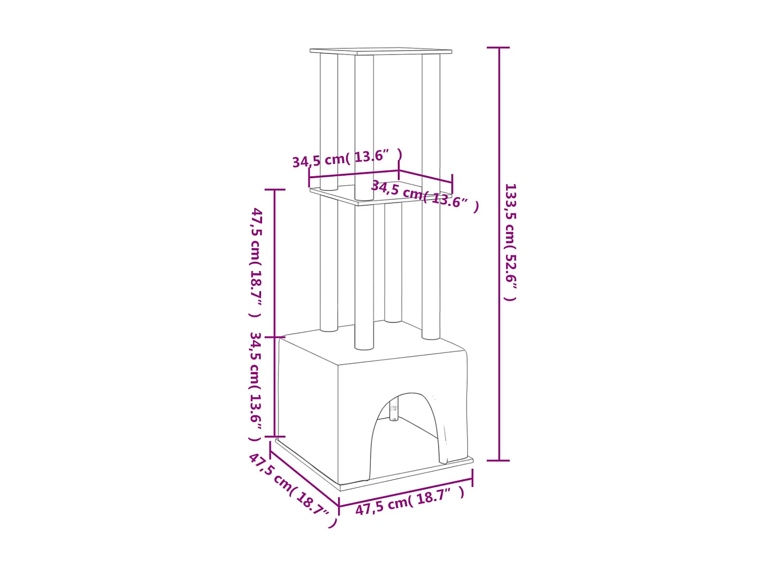 Árvore gatos c/ postes arranhadores sisal 133,5 cm cinza-escuro
