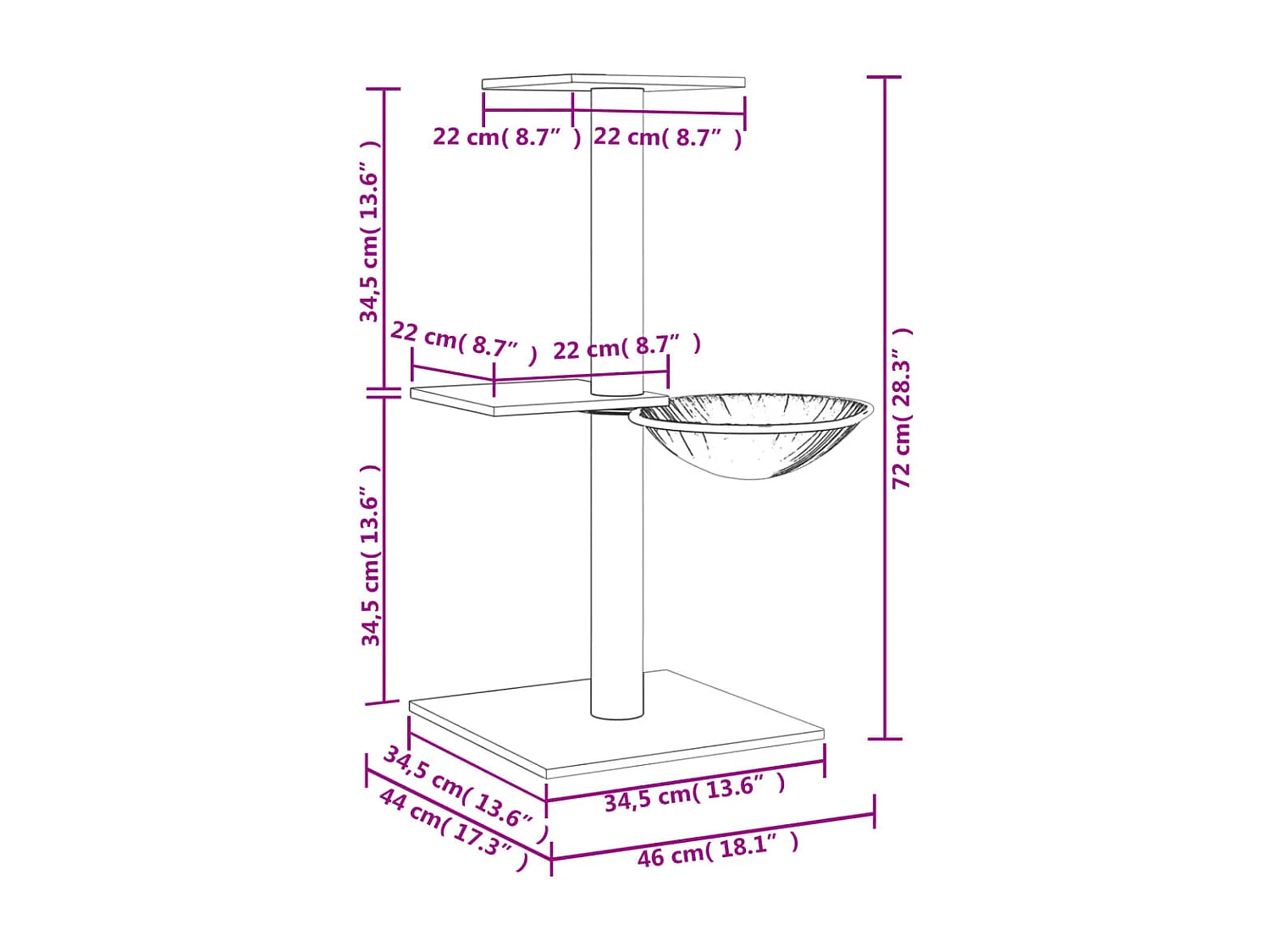 Albero per Gatti con Tiragraffi in Sisal Grigio Chiaro 72 cm
