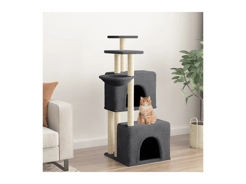 Árvore p/ gatos c/ postes arranhadores sisal 122cm cinza-escuro