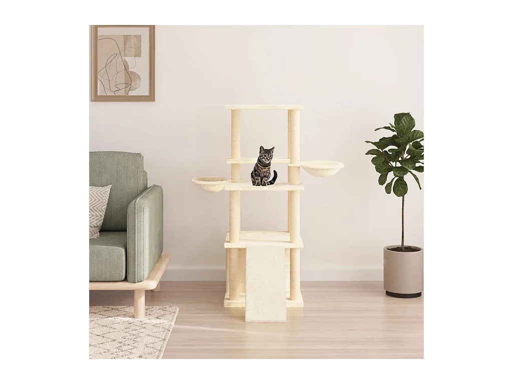 Arbre à chat avec griffoirs en sisal crème 133 cm