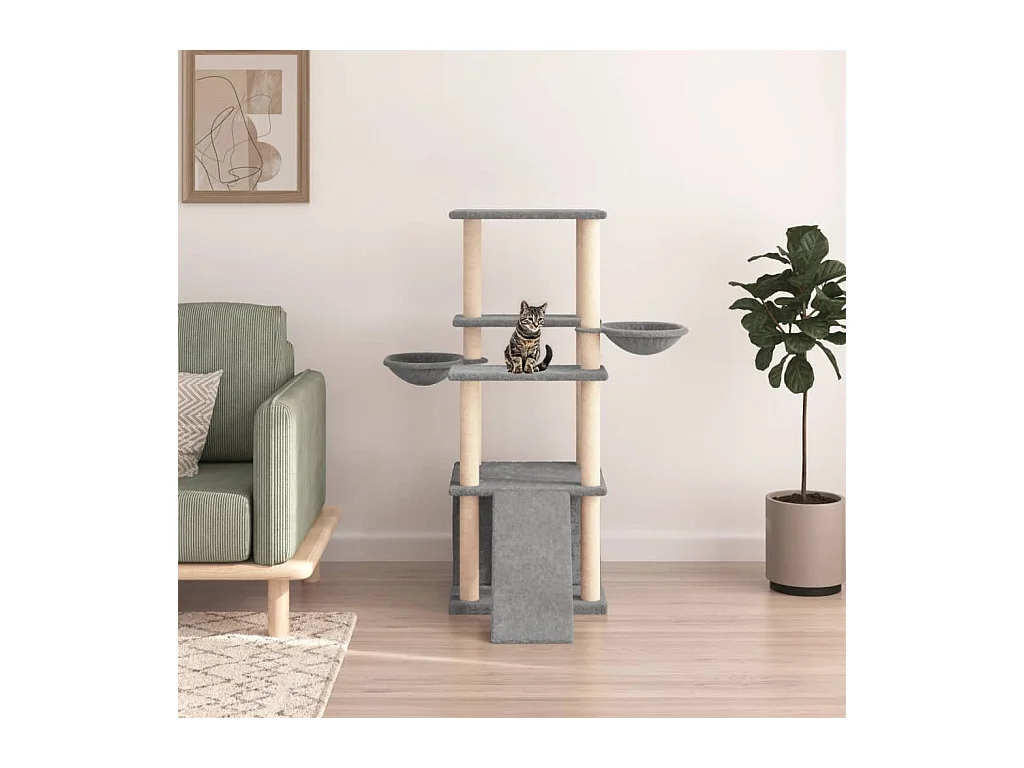 Kattenmeubel met sisal krabpalen 133 cm lichtgrijs