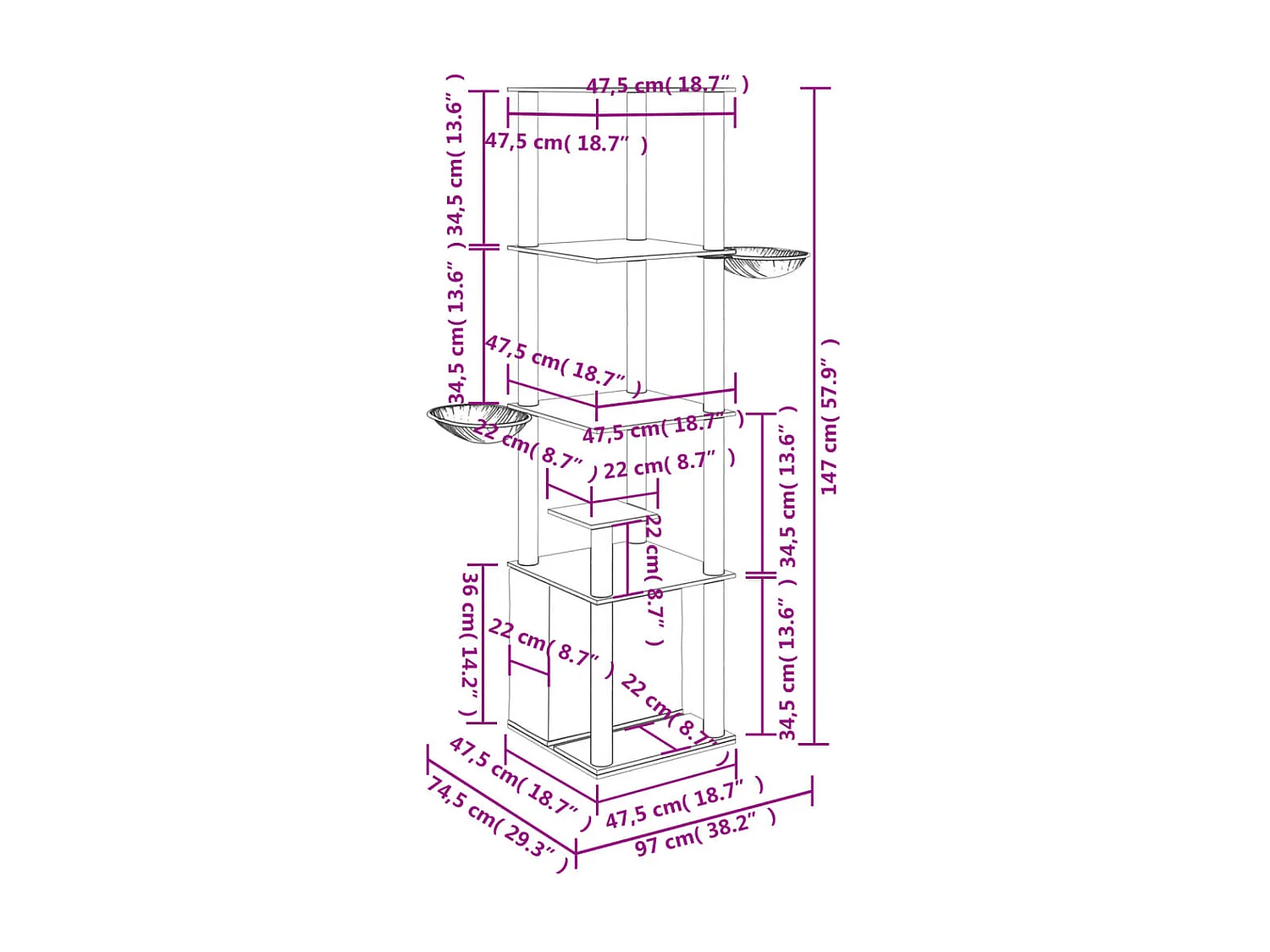 Kratzbaum mit Sisal-Kratzsäulen Hellgrau 147 cm