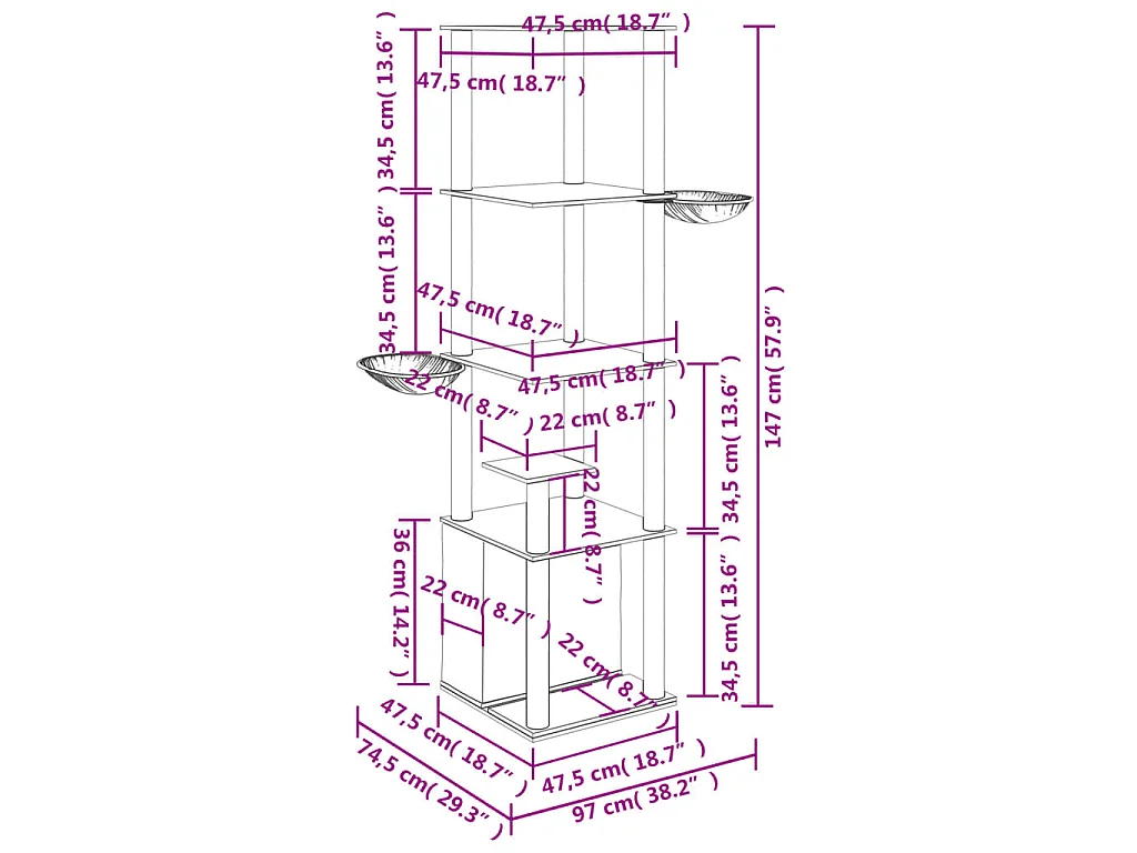 Arbre à chat avec griffoirs en sisal gris clair 147 cm