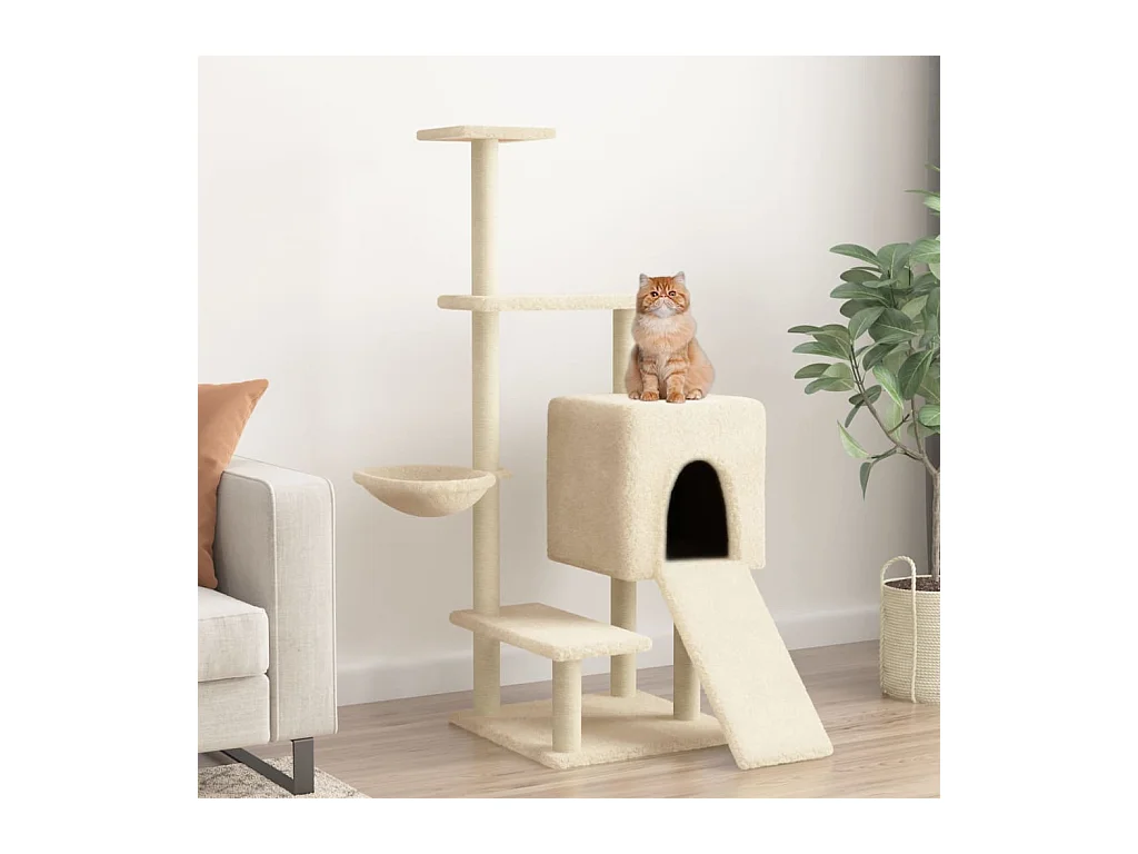 Arbre à chat avec griffoirs en sisal crème 130,5 cm