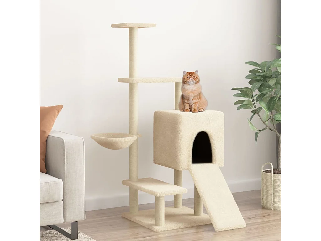 Árvore para gatos c/ postes arranhadores sisal 130,5 cm creme