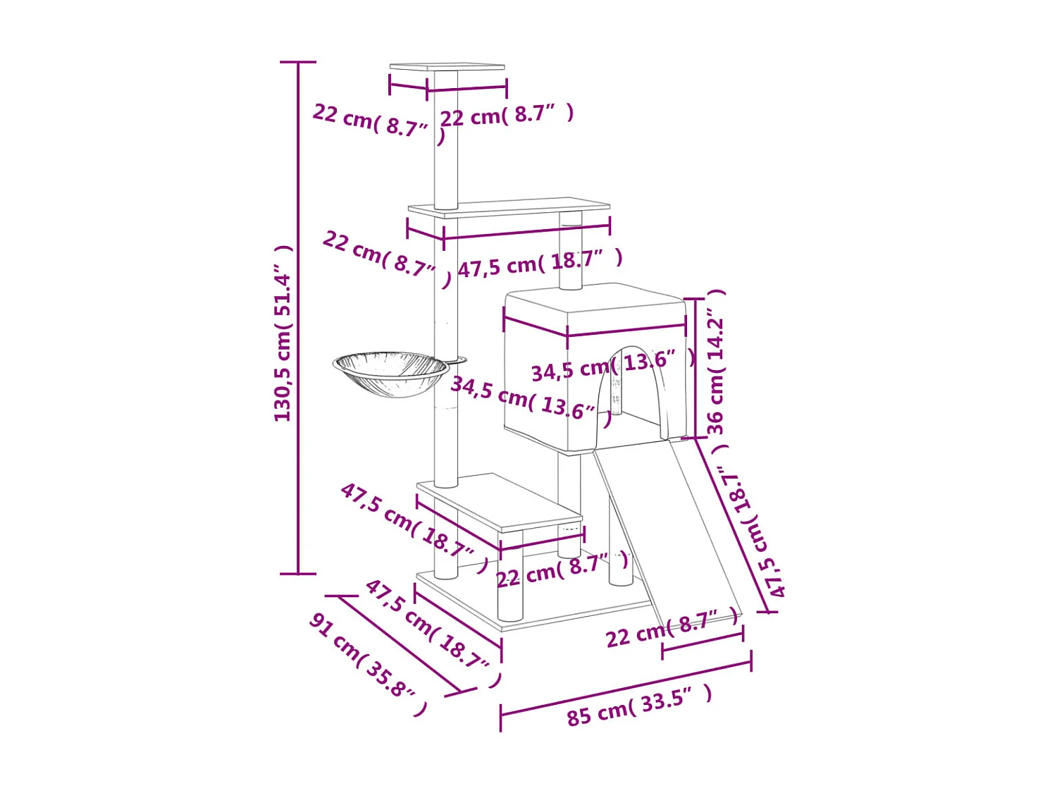 Rascador para gatos con postes de sisal gris oscuro 130,5 cm