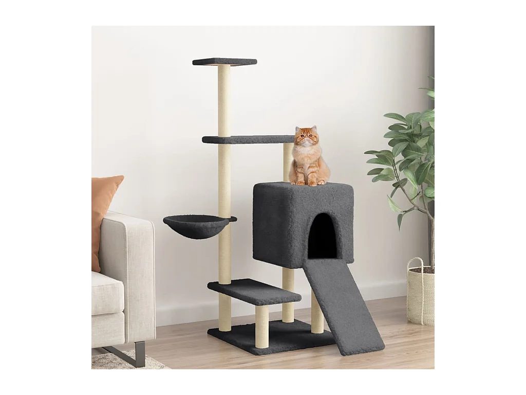 Arbre à chat avec griffoirs en sisal gris foncé 130,5 cm