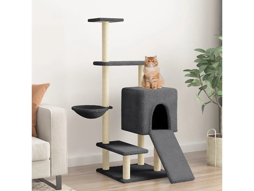 Arbre à chat avec griffoirs en sisal gris foncé 130,5 cm