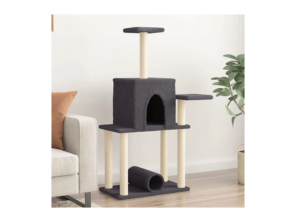 Árvore p/ gatos c/ postes arranhadores sisal 122cm cinza-escuro