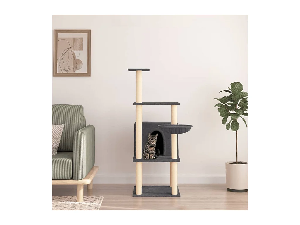 Árvore p/ gatos c/ postes arranhadores sisal 132cm cinza-escuro