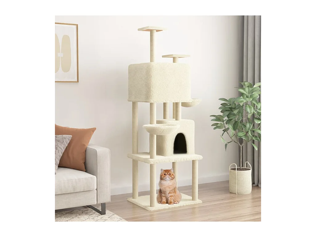 Rascador para gatos con postes de sisal crema 180 cm