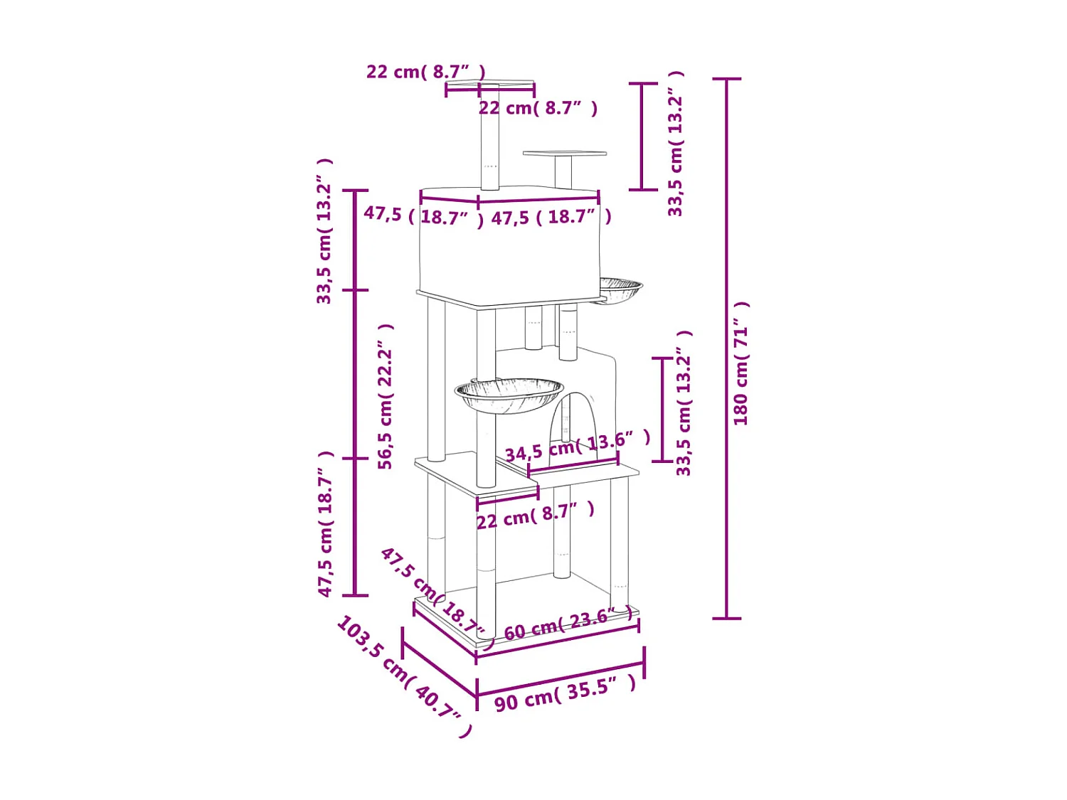 Rascador para gatos con postes de sisal crema 180 cm