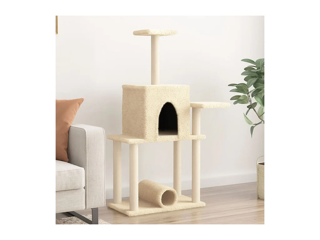 Árvore para gatos c/ postes arranhadores sisal 122 cm cor creme