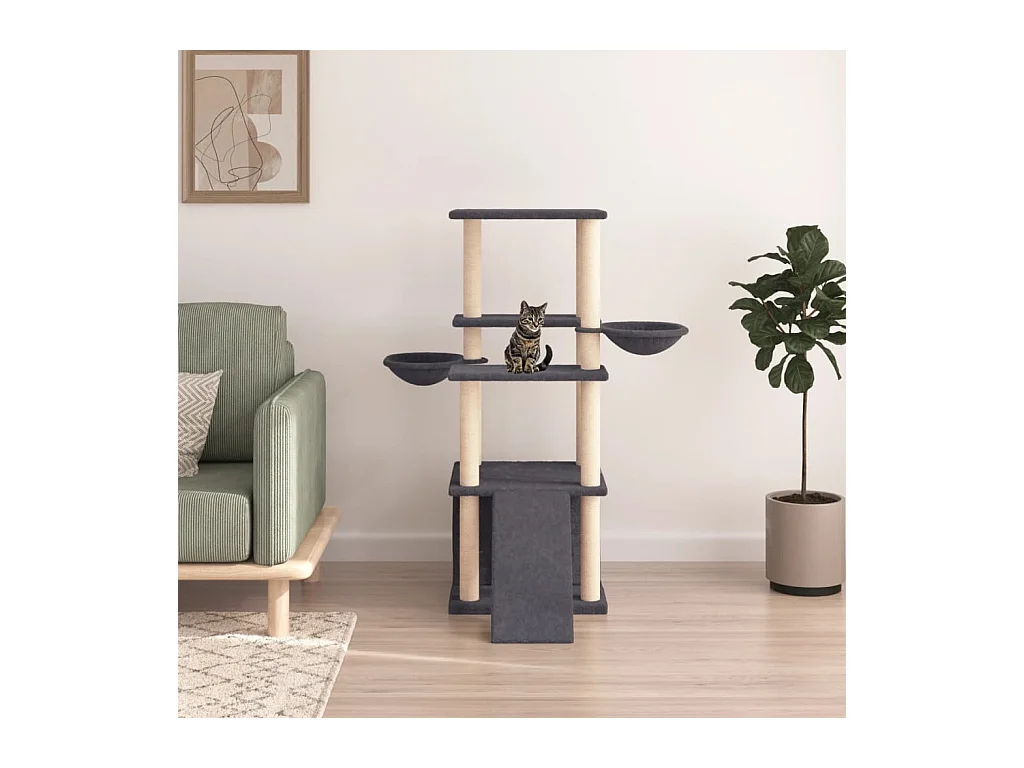 Arbre à chat avec griffoirs en sisal gris foncé 133 cm
