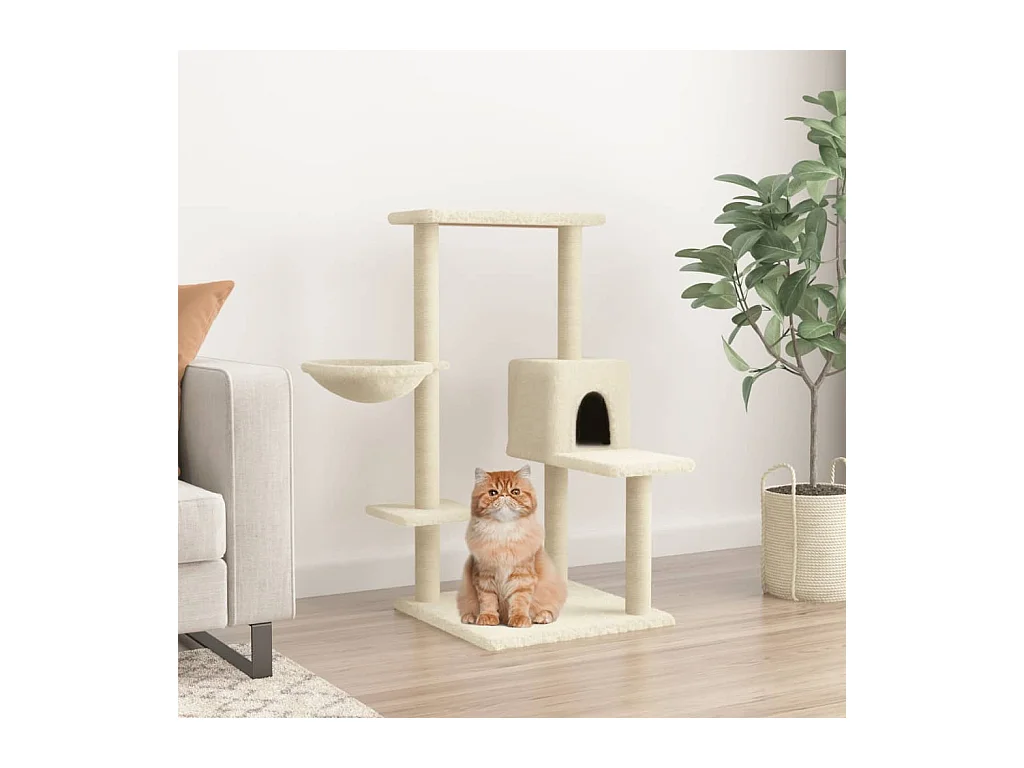 Árvore para gatos c/ postes arranhadores sisal 95 cm cor creme