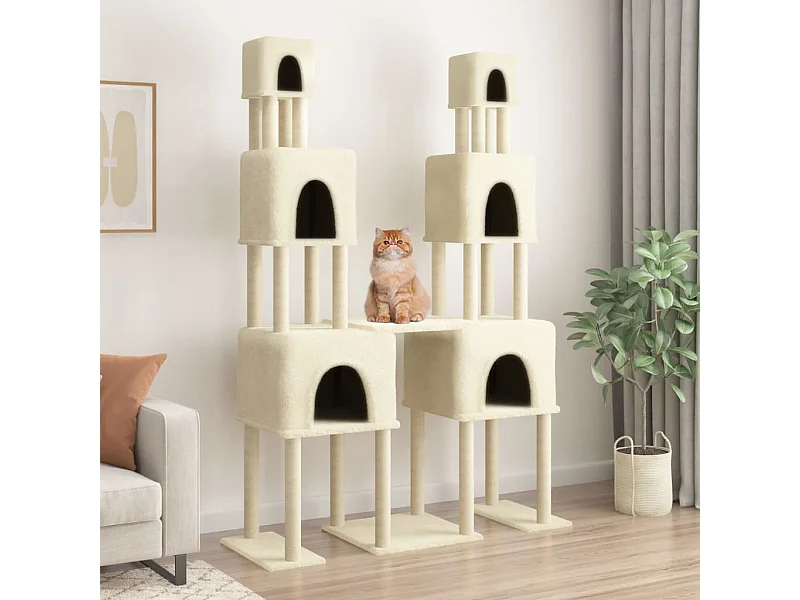 Kattenmeubel met sisal krabpalen 199 cm crèmekleurig
