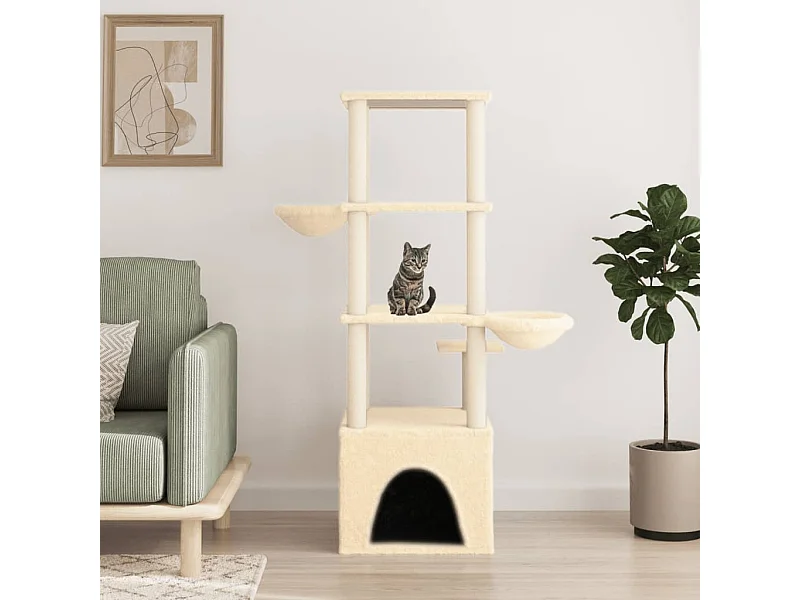 Kattenmeubel met sisal krabpalen 147 cm crèmekleurig