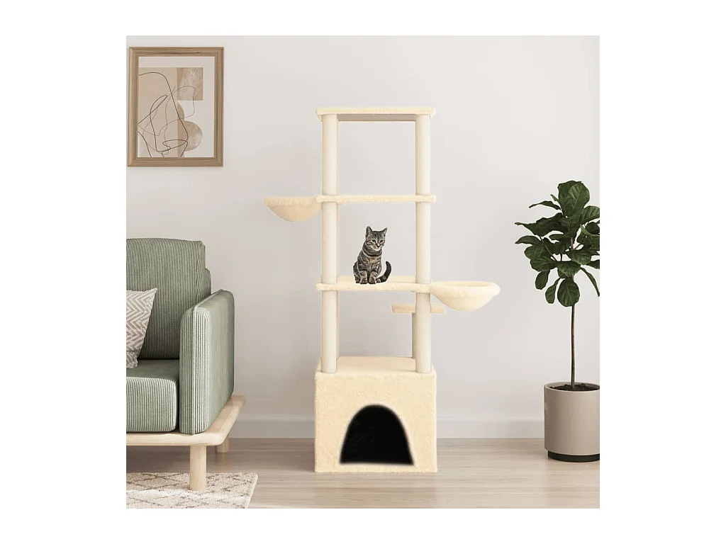 Arbre à chat avec griffoirs en sisal crème 147 cm