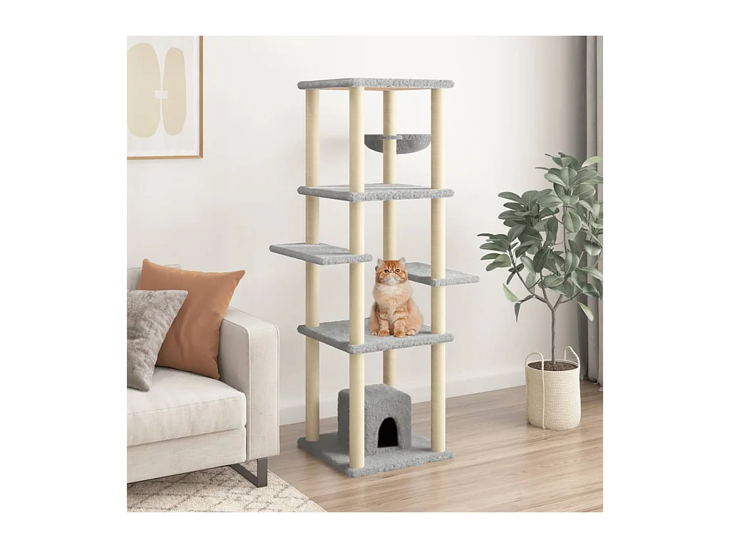 Árvore p/ gatos c/ postes arranhadores sisal 154 cm cinza-claro