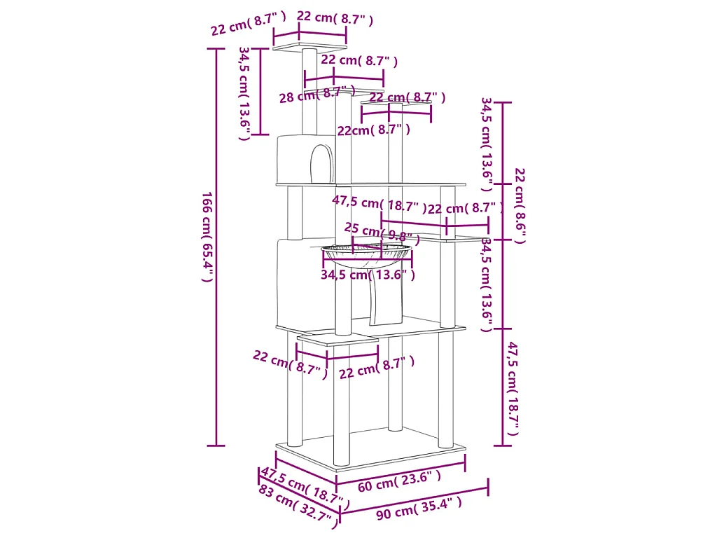 Kratzbaum mit Sisal-Kratzsäulen Creme 166 cm