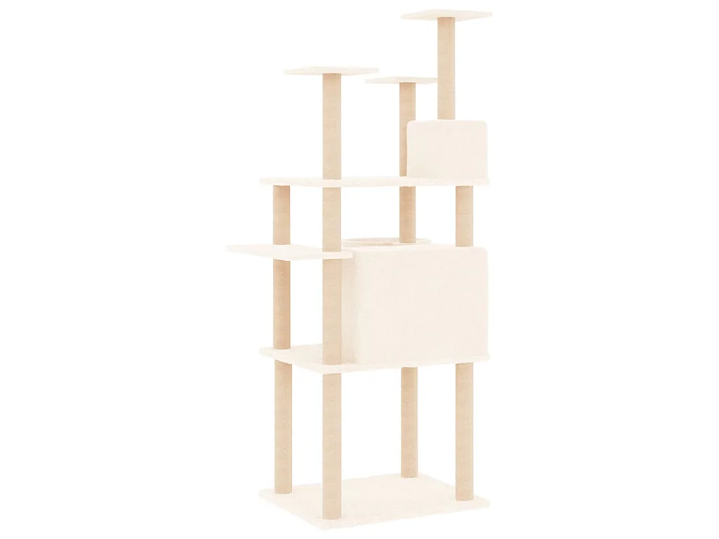 Kratzbaum mit Sisal-Kratzsäulen Creme 166 cm