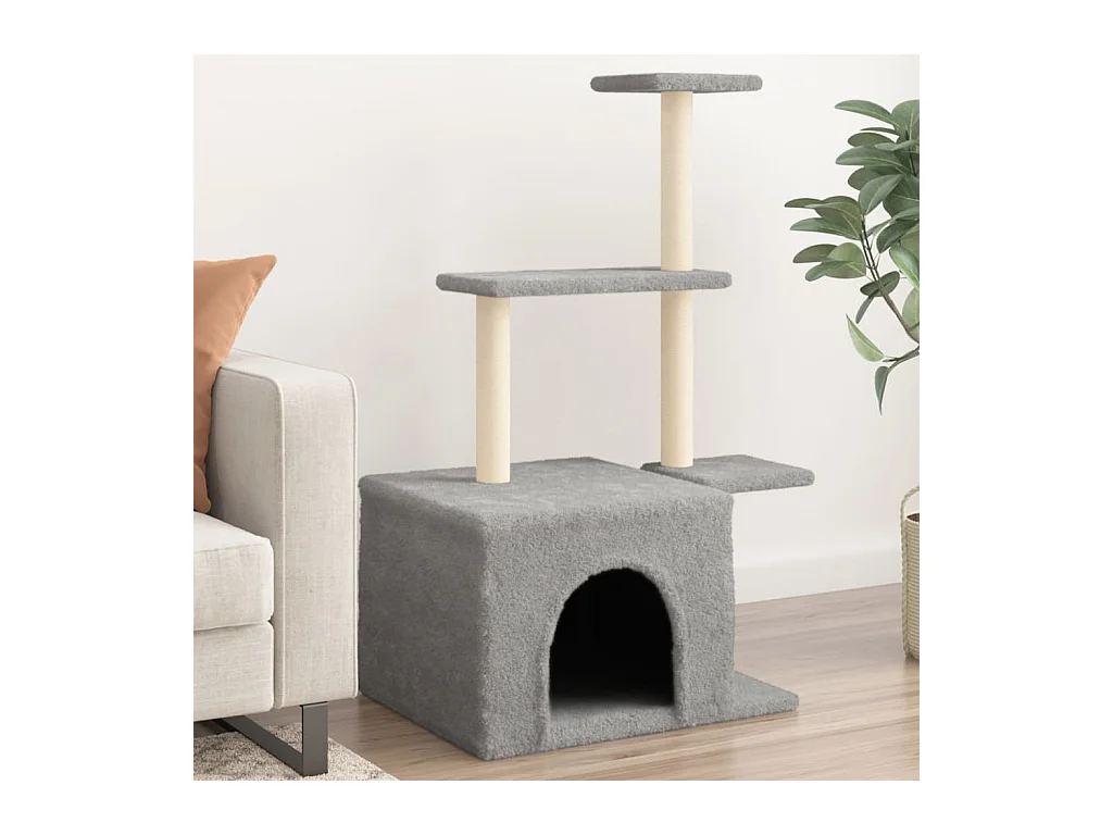 Árvore p/ gatos c/ postes arranhadores sisal 110 cm cinza-claro