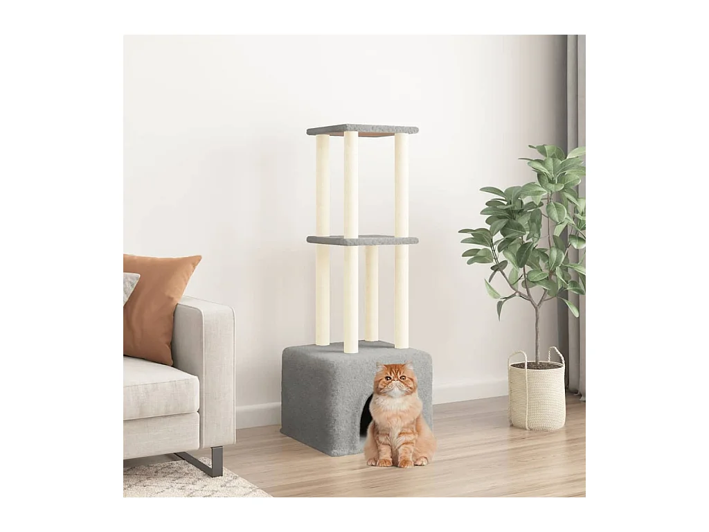 Árvore gatos c/ postes arranhadores sisal 133,5 cm cinza-claro