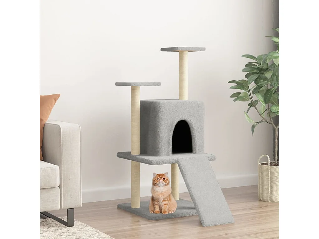 Árvore p/ gatos c/ postes arranhadores sisal 110 cm cinza-claro