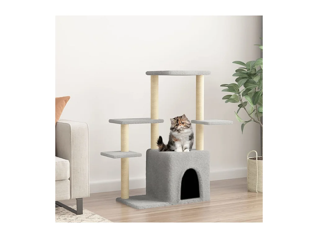 Árvore p/ gatos c/ postes arranhadores sisal 97,5cm cinza-claro