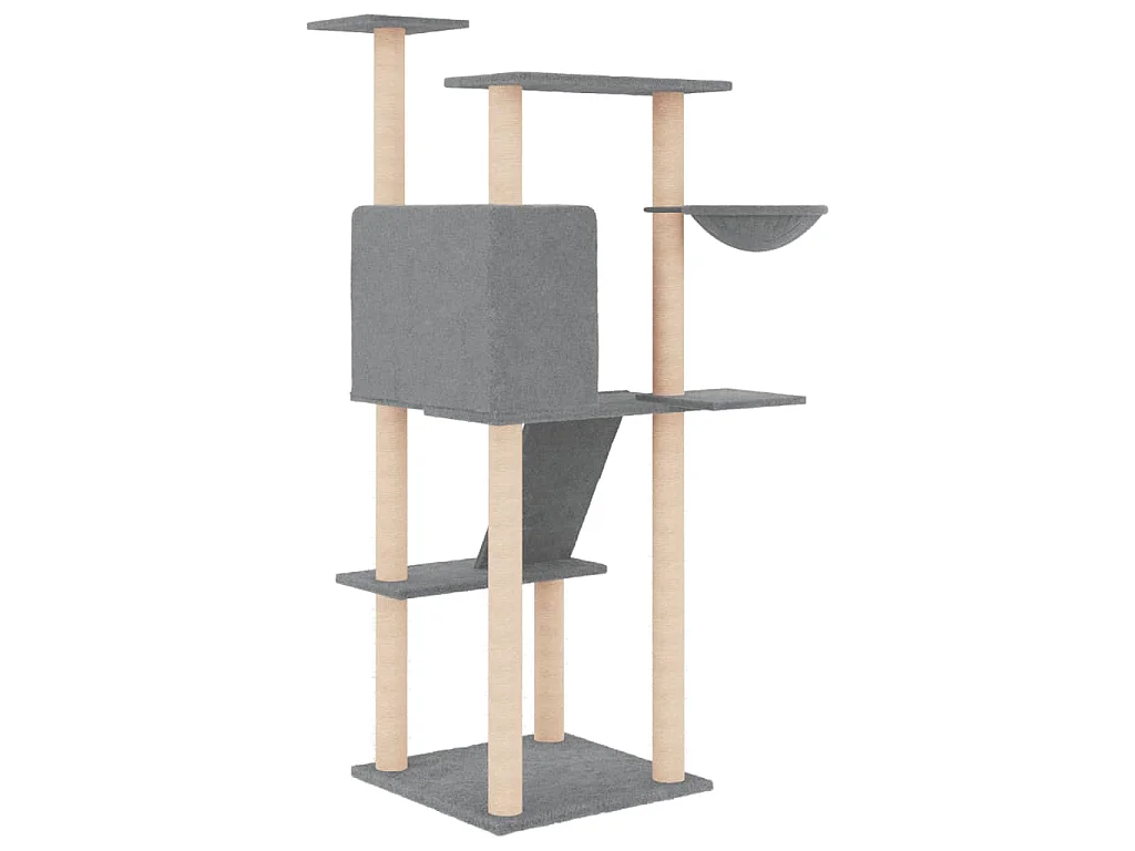 Árvore p/ gatos c/ postes arranhadores sisal 143 cm cinza-claro