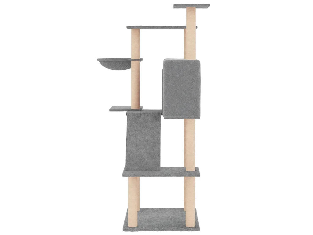 Árvore p/ gatos c/ postes arranhadores sisal 143 cm cinza-claro