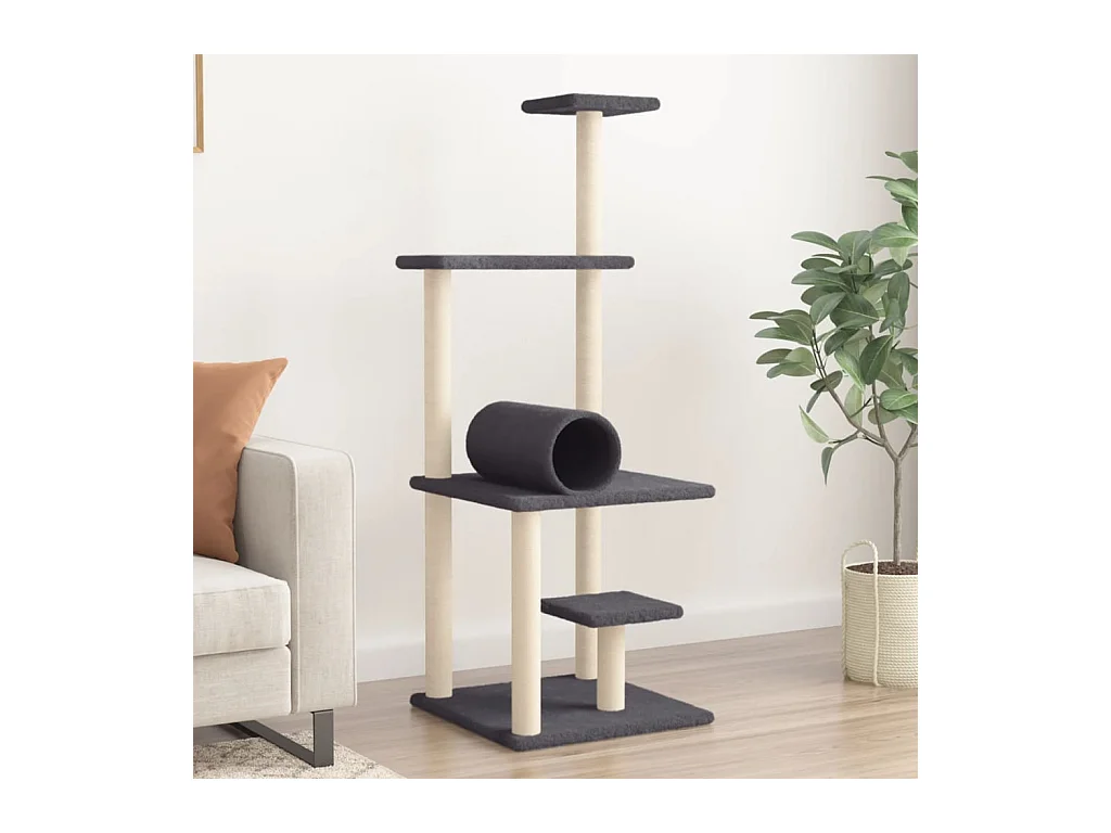 Árvore p/ gatos c/ postes arranhadores sisal 136cm cinza-escuro