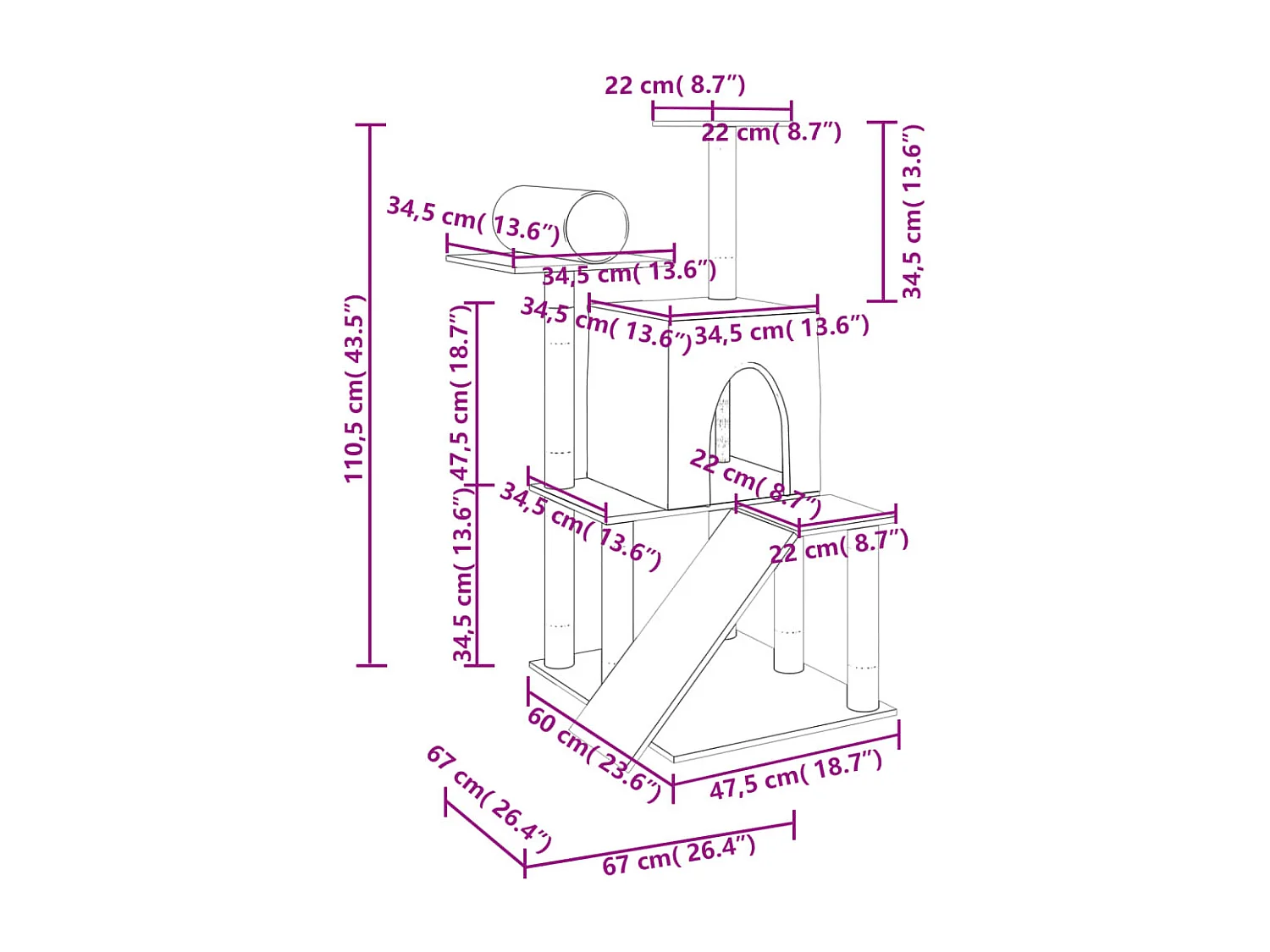 Kratzbaum mit Sisal-Kratzsäulen Creme 110,5 cm